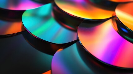 Poster - kaleidoscopic disc delight: an artistic arrangement of iridescent discs in a dazzling array of rainb