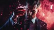 © Juan - Man in suit with wine glass intense expression dark red lighting fashion editorial drama confidence scene