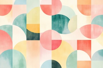 Poster - geometric harmony: watercolor-inspired geometric pattern featuring soft pastel colors, perfect for v