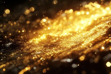 Fototapete - Golden Abstract: A radiant cascade of shimmering, golden particles flows through the frame. Evoking the feeling of celestial beauty and energetic movement.