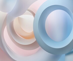 Poster - abstract geometric forms: a captivating display of soft pastel rings and curves, creating a visually