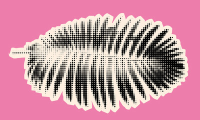 Poster - Exploration of botanical design through collage art showcasing a black leaf silhouette on vibrant pink background