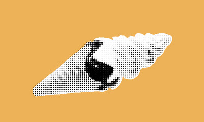 Poster - Creative halftone collage merging elements of pop art and dadaism featuring a stylized flamingo design against a vibrant yellow backdrop