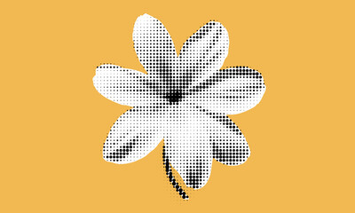 Poster - Artful exploration of a halftone flower against a vibrant yellow background, combining elements of pop art and dadaism