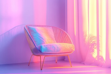 Poster - serene pastel ambiance: a stylish chair bathed in a soft gradient of pastel hues, creating a dreamy 