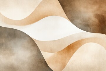 Poster - abstract fluid lines: an elegant display of fluid forms in varying shades of brown, beige and cream.