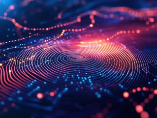 Poster - Digital Fingerprint: A mesmerizing abstract image of a digital fingerprint, rendered in vibrant hues of red, blue, and orange, evoking themes of identity, security.