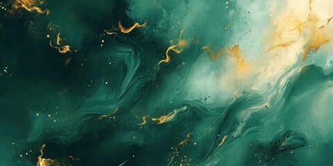 Poster - emerald dreamscape: a captivating view of emerald hues dances with golden accents, forming a surreal