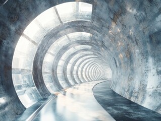 Poster - spiral tunnel: a captivating, abstract perspective of a concrete tunnel with circular openings, reve