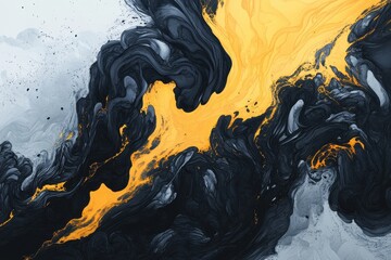 Poster - golden abstract art: an abstract artwork with a dynamic composition featuring flowing golden and bla