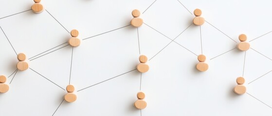 Poster - Interconnected wooden figures network communication teamwork collaboration