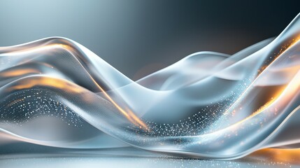 Poster - Abstract dynamic waves with soft light and sparkles in a serene setting.