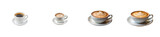 Coffee Variety Collection in White Cups and Saucers, cut out transparent