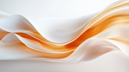 Poster - Abstract flowing waves in soft white and warm orange tones.