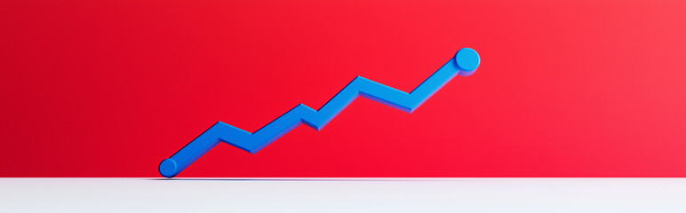 Poster - Upward trending financial chart illustration on a red background representing growth and success
