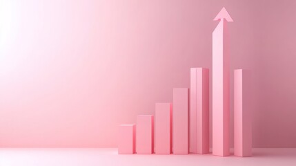 Poster - Pink growth chart minimalist 3 d bar graph illustration