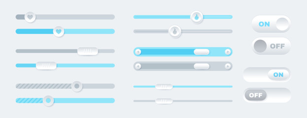 Fototapete - Vector set of scroll bars, button icons, sliders. Web design elements for website or internet page. Scrollbar, menu graphic ui interface scrolls control, brightness controllers or volume slider icons