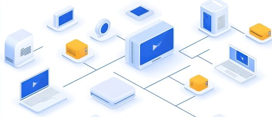 Poster - Interconnected devices network isometric computer system illustration