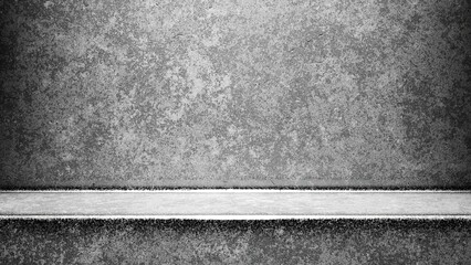 Poster - textured gray concrete surface provides a neutral backdrop for various creative applications, featuring a horizontal ledge that could hold items for display or design purposes. 3d render