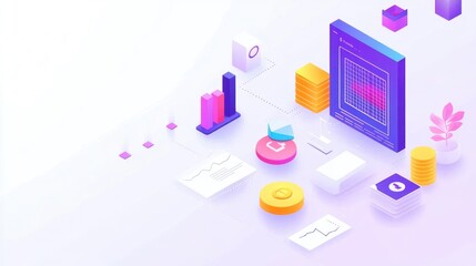 Poster - Isometric data analysis workflow 3 d charts business technology