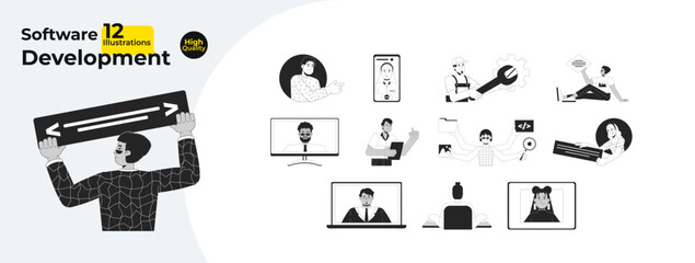 Fototapete - software development characters outline illustrations mega bundle. diverse developers technology. pr
