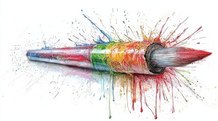 Poster - A pencil with paint splatter creating a beautifully colorful artistic effect for creative projects
