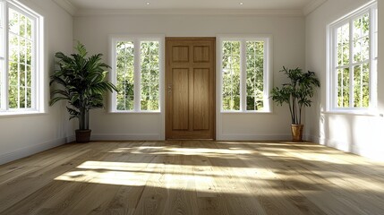 Poster - Cozy room featuring a door and a beautiful plant adding a touch of nature to the interior space