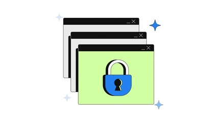 Poster - Access denied 2D onboarding ui animation. Security, privacy, user data protection. Sparkles browser windows popups with padlock animated cartoon flat concept metaphor 4K video isolated on white
