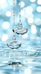 Poster - Captivating water droplets floating gracefully in a pool reflecting light and creating serenity