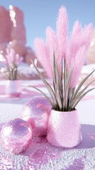 Poster - Delicate pink flower elegantly displayed in a clear glass vase against a soft white background