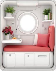 Poster - Cozy bedroom featuring a bed by a window with natural light streaming through the drapes