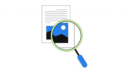 Poster - Taking closer look 2D onboarding ui animation. Content verification. File analysis. Magnifying glass zooming in on document article animated cartoon flat concept metaphor 4K video isolated on white