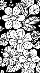 Poster - Elegant black and white flower pattern with intricate details perfect for textile or wallpaper design