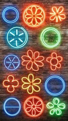 Poster - Collection of neon signs illuminating a space with bright colors and eye-catching designs at night