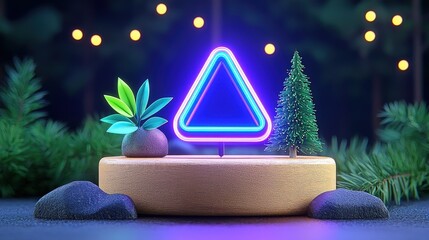 Poster - Lush green plant positioned near a neon sign creating a vibrant contrast in an urban setting