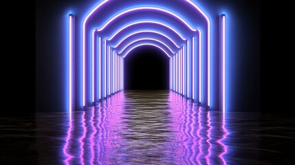 Poster - A futuristic tunnel bathed in neon lights creating a dynamic and energetic visual experience inside