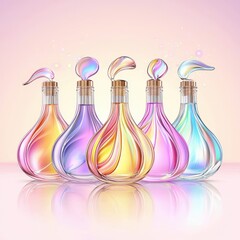 Poster - Trio of elegant perfume bottles filled with fragrance displayed on a luxurious table setting