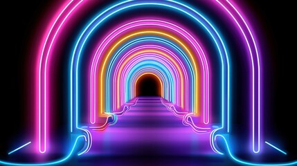 Poster - Futuristic tunnel illuminated by vibrant neon lights creating an electric and dynamic atmosphere