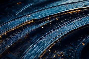 Poster - Abstract Blue And Gold Glowing Circuit Lines Digital Technology Background