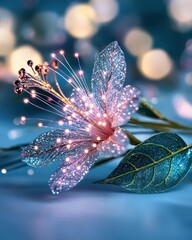 Poster - Delicate flower with sparkling petals glimmering under soft natural light in a garden