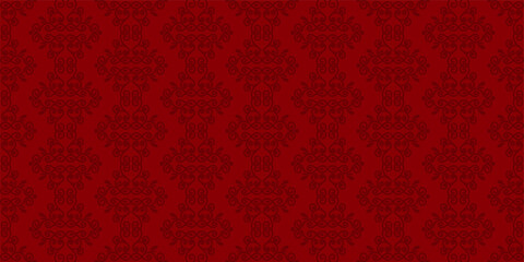 Poster - Red seamless damask ornament rich background. Vintage victorian decorative pattern for wallpaper, textile, and interior design.