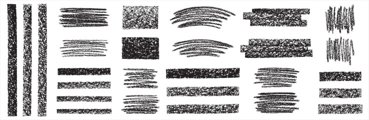 Poster - Textured strokes, rectangle stripes, scribbles collection. Chalk, charcoal, black crayon, pastel hand drawn artistic graphic elements, grungy shapes set. Rough text backgrounds boxes dividers.