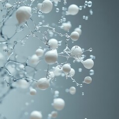 Fototapete - Abstract Metallic Structure with White Spheres and Water Droplets