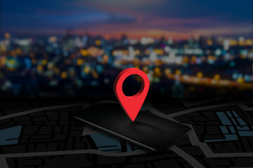Poster - man using gps navigation on smartphone GPS Map to Route Destination network connection Location Street Map with GPS