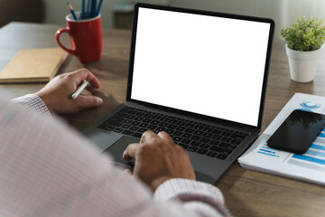 Poster - mock up using laptop with blank screen computer modern