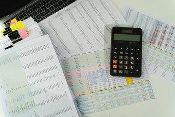 Poster - man accountant working on desk using calculator calculate while working analytic Accounting