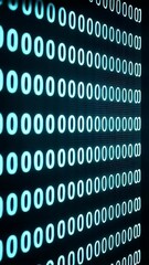 Poster - Binary Code Streams Down Dark Computer Screen, Digital Ones and Zeros Cascade for Data Display, Computing, Tech, and Cyberspace