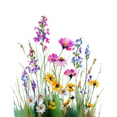 Aufkleber - Lively watercolor wildflowers in a pot displaying nature's colors against a bright white background for home decor
