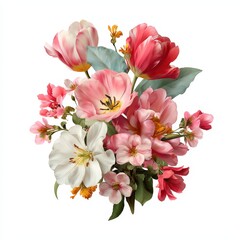Aufkleber - Beautiful spring flower bouquet arrangement with various colorful blooms isolated on a clean white background