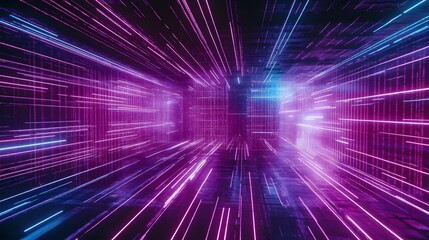 Wall Mural - futuristic neon lines in a glowing tunnel.
